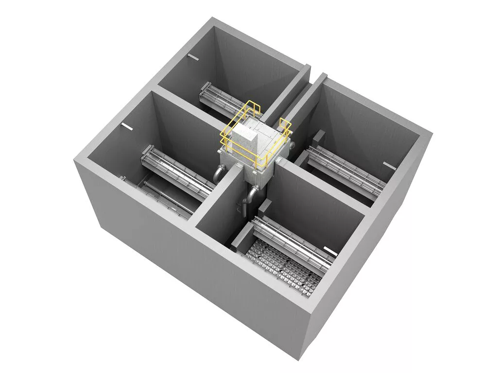 Rendering of QuadraKleen™ four cell granular media filter