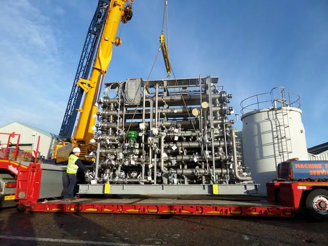Pre-engineered modularised process water maker lifted on trailer for delivery