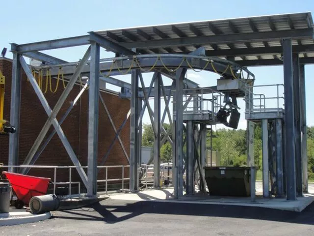 Monorail with hydraulic mounted grippers allowing to place debris in dumpster