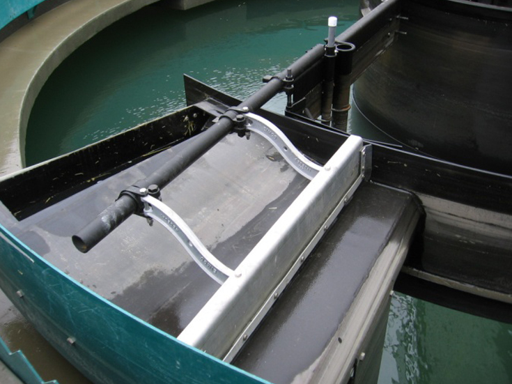 Full troughs skimmer (FTS) system for clarified overflow water and sludge