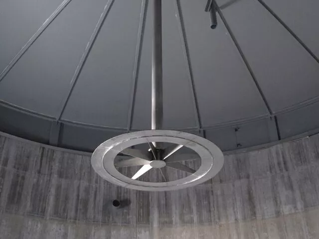 An anaerobic sludge mixer inside a digester tank