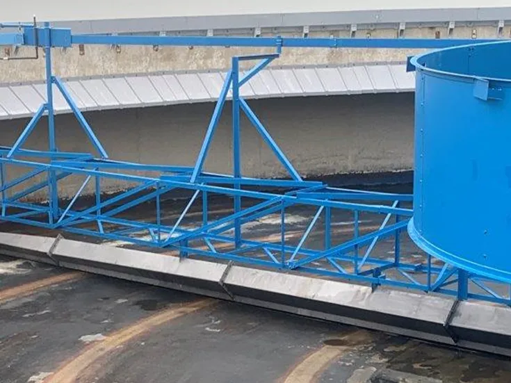 Manifold, suction header & support arms rotate via the clarifier drive connected to support cage.