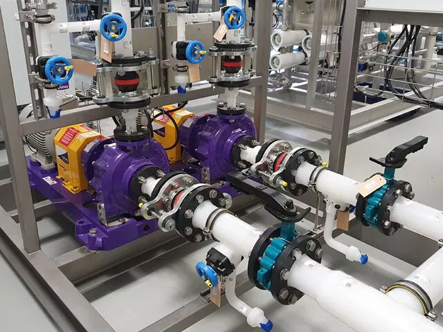 Two Non-metallic Ultrapure Water pumps mounted on skids for delivery