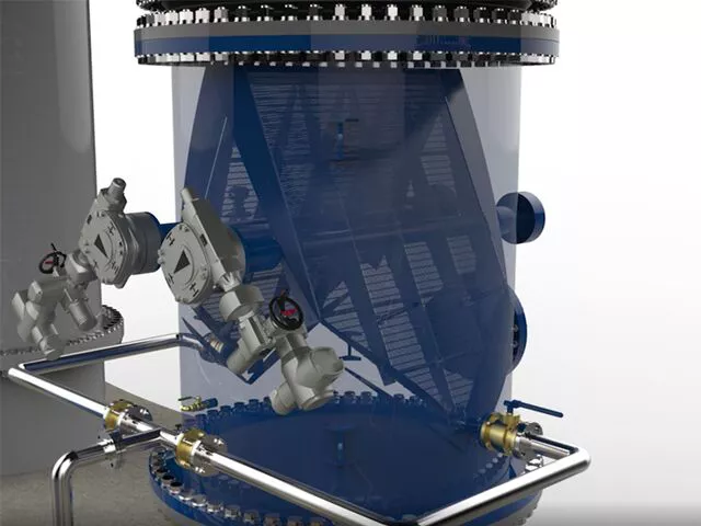 Diagram showing inside view of single screen ball strainer